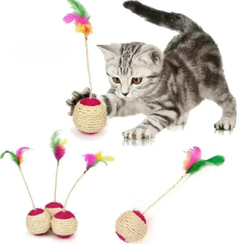 thumbnail image 2 of Hanging Interactive Cat Toy: Sisal Rope Ball Self Play Bite 2 of 14